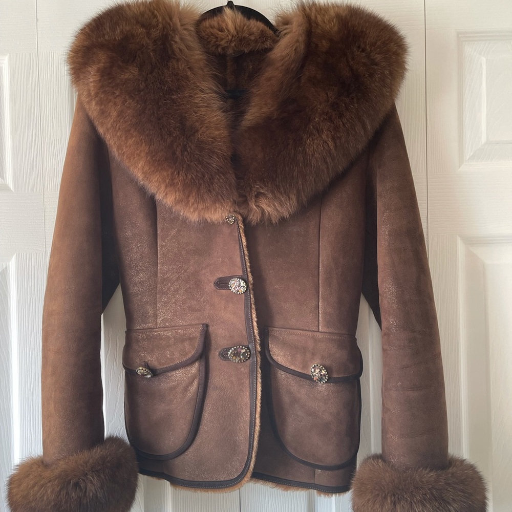Real Fur Leather Women’s Jacket, Size US XSmall, pre-owned